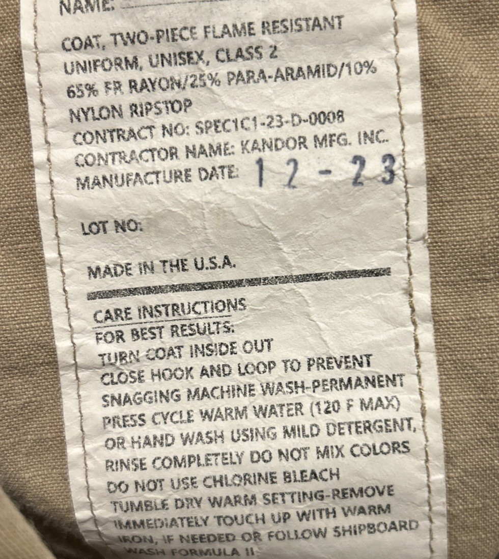 US Navy 2POC Coat Size Medium-Regular Flame-Resistant Class 2 Khaki Blouse USN