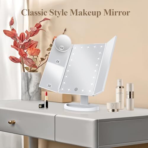 Makeup Mirror Vanity Mirror with Lights, 2X 3X 10X Magnification, Lighted White