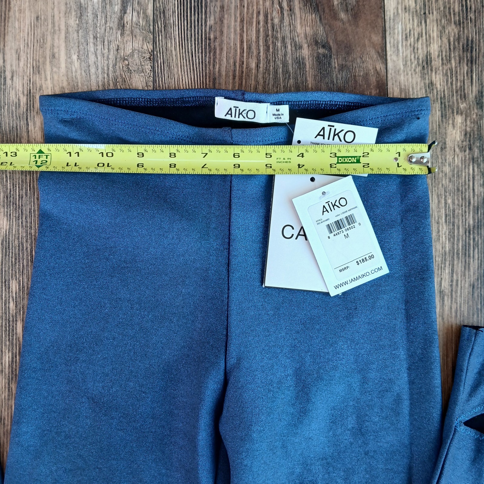 Aiko Duff Leggings Women's Size M Liquid Blue Stretch Metallic $185 NWT Italian