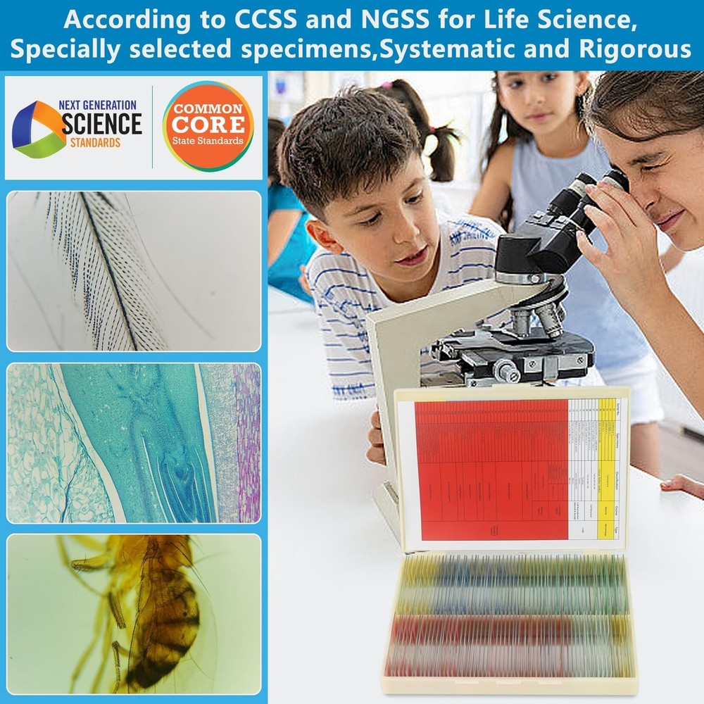 120 Microscope Slides with Specimens Set, Lab-Grade Prepared Microscope Slide...
