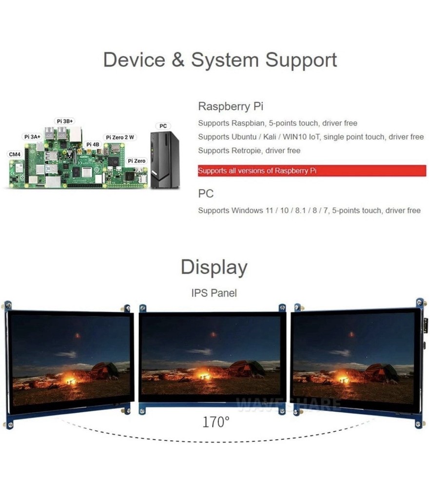 Waveshare 7inch HDMI LCD (C) Capacitive Touch Screen Display Supports...
