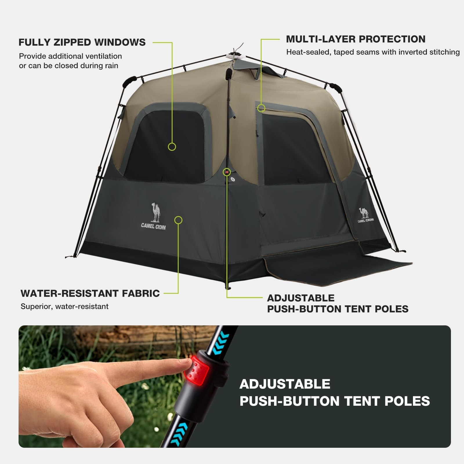 CAMEL CROWN Instant Tents for Camping 4-6 Person Tent Waterproof Easy Setup S...