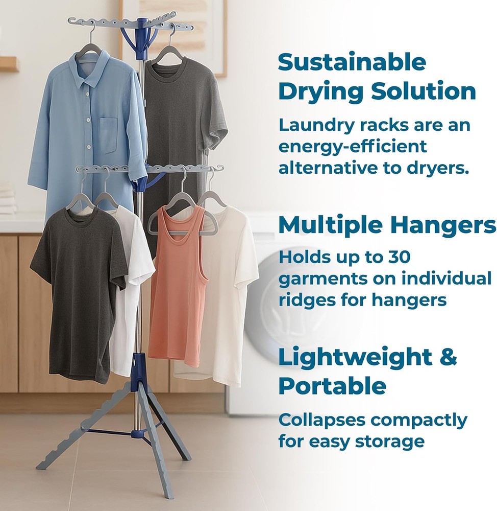 2-Tier Collapsible Tripod Drying Rack – Space-Saving Foldable Clothes & Laundry