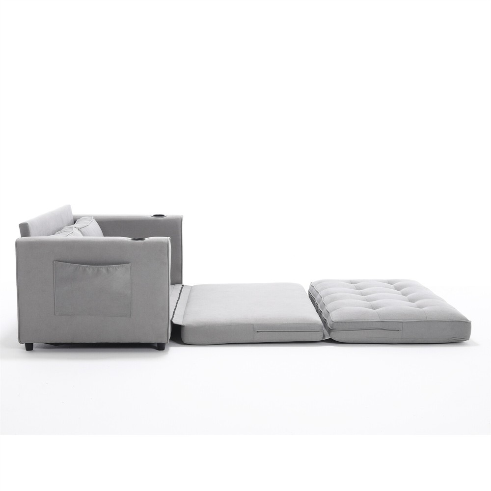 Convertible Sofa Bed Loveseat Futon Sofa Couch w/ Pull-Out Bed Light Gray
