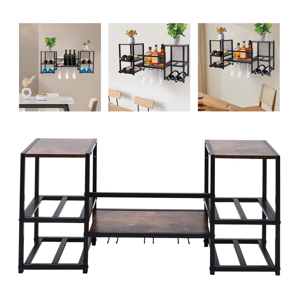 Stylish Wall Mounted Wine Rack - 3-Tier Storage for Bottles & Decor