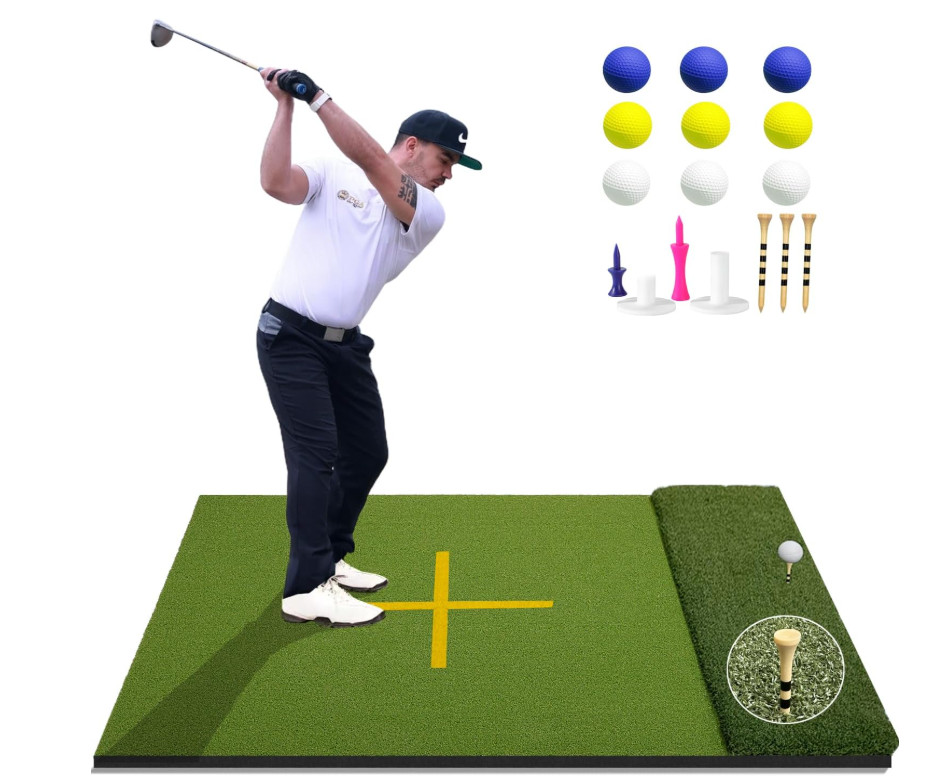 Golf Hitting Mat with Tee Turf, Extra Large Hitting Area, Practice All Clubs wit