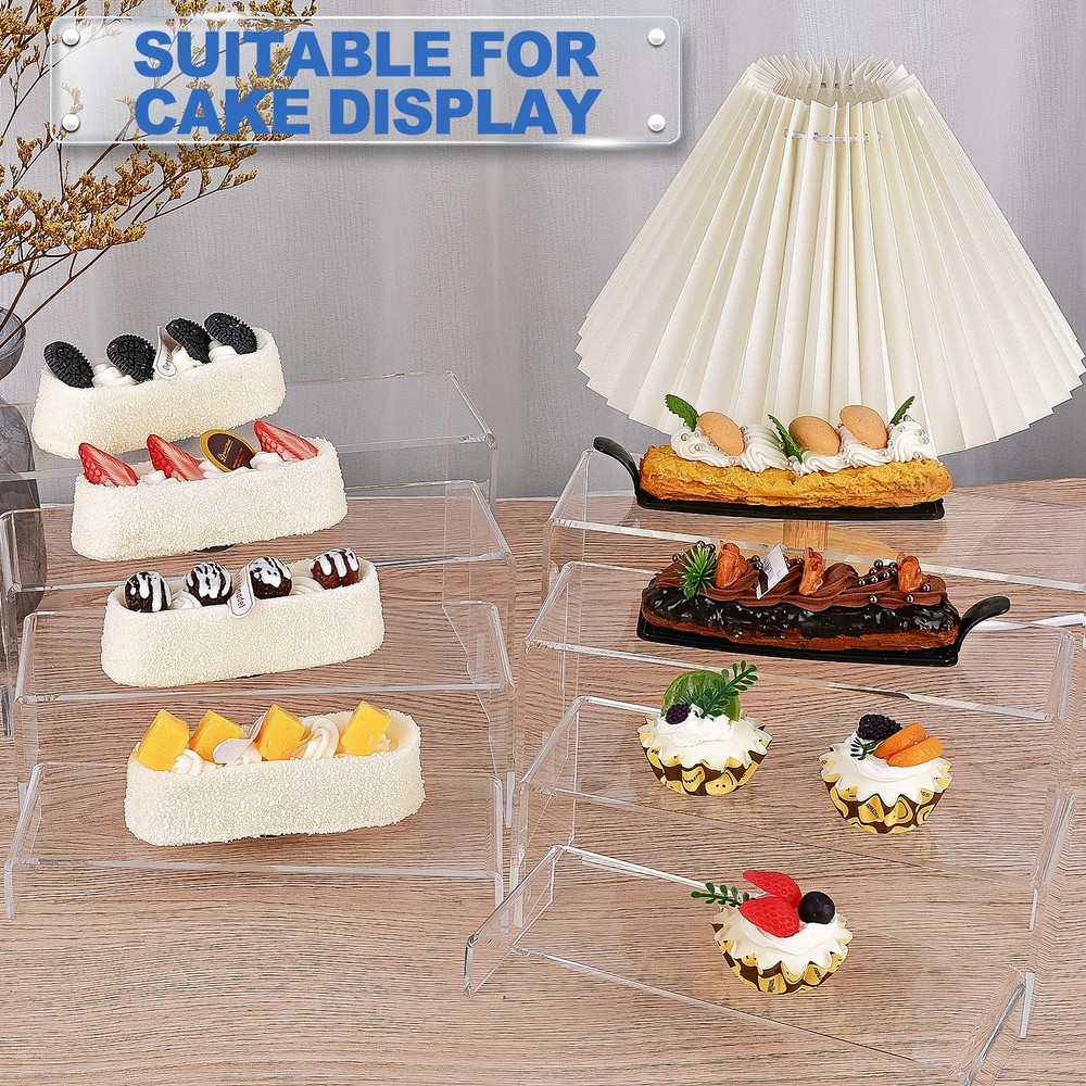 Large Acrylic Risers 8 Pcs 2 Set Display Rectangular Stands Shelf Clear