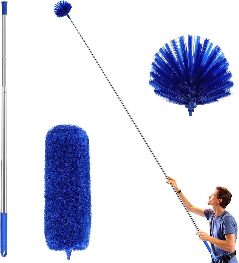 Versatile Cobweb Duster with Corner Brush & Telescoping Pole for Safe Cleaning