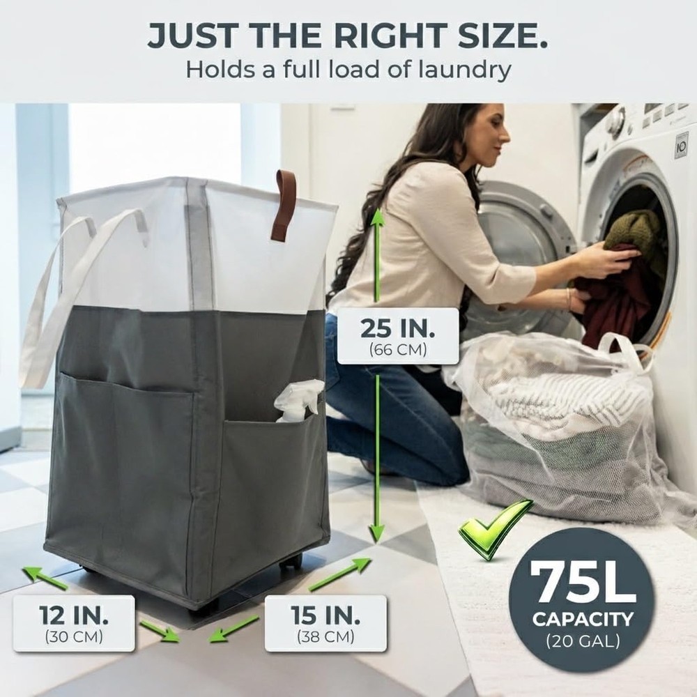 Laundry Basket with Wheels – Foldable, Space-Saving, Fabric Slim Laundry H