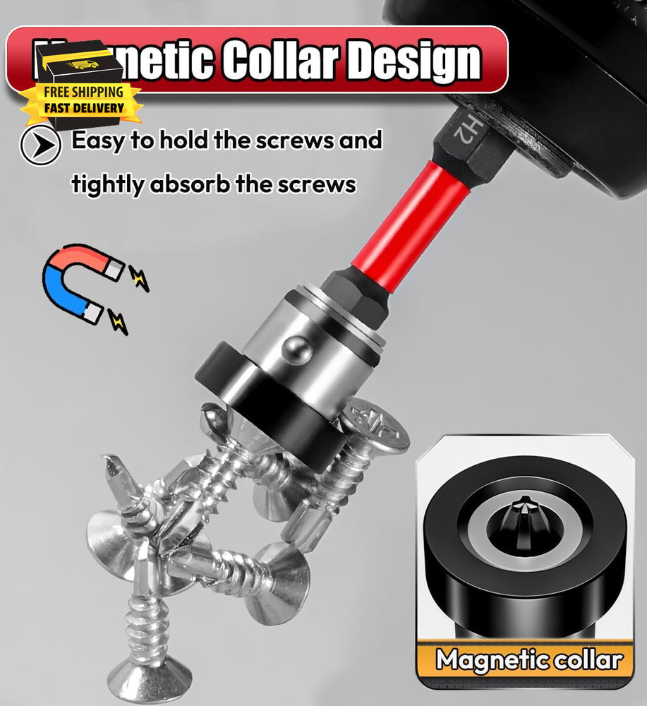 5Pcs Drywall Screw Setter, Magnetic Positioning Screwdriver Bits PH2 Bits, 1/4"