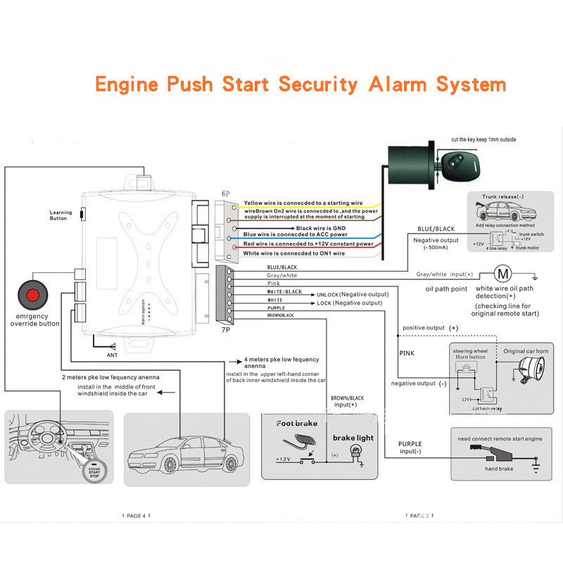 Car Key PKE Passive Keyless Entry Alarm System Push Start Button Remote Engine