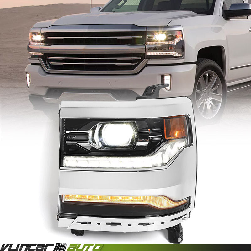 For 2016-2018 Chevy Silverado 1500 Chrome <FULL LED> DRL Headlight Driver Left