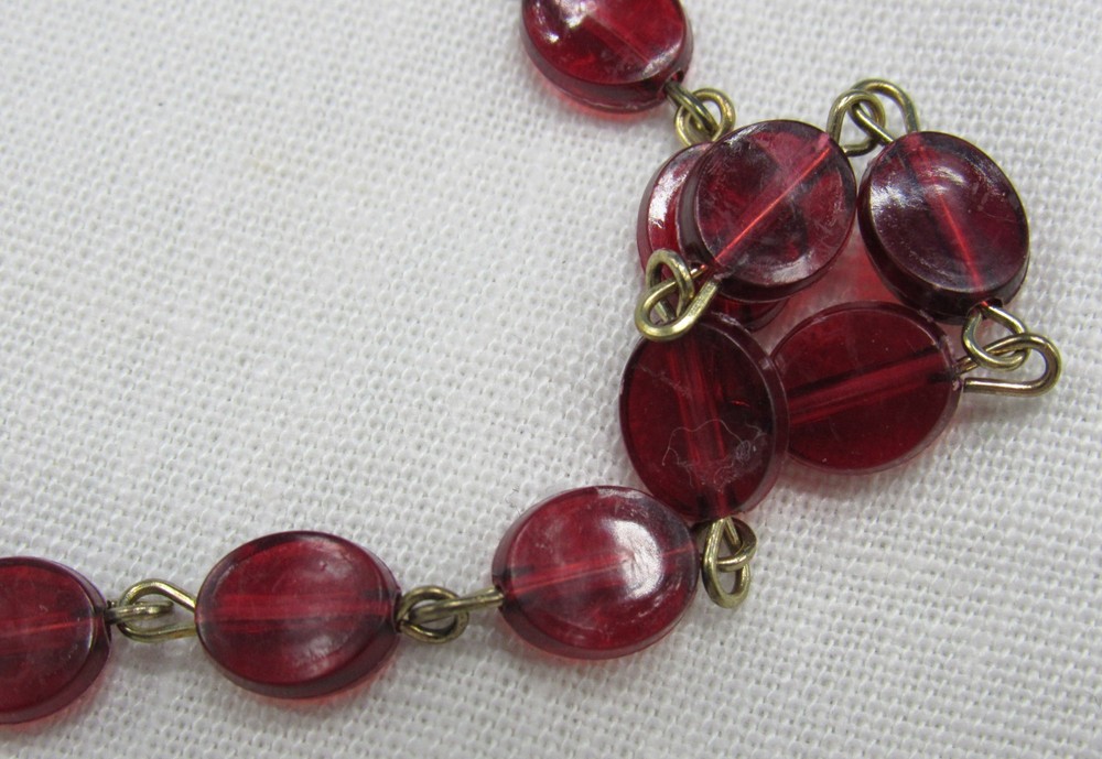 Vintage Rosary - Red Flat Plastic Bead with case - Preowned (19)