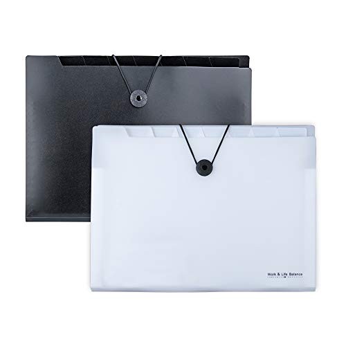 8 Pockets Expanding File Folder - Plastic Black Accordion Document 2pack