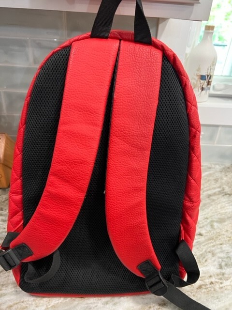 Red Quilted Backpack NY On The Front Zip Close Soft Outer Material NEW