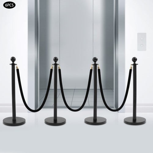 6Pcs Black Stanchion Posts Crowd Queue Pole Ropes Control Barrier Stanchion