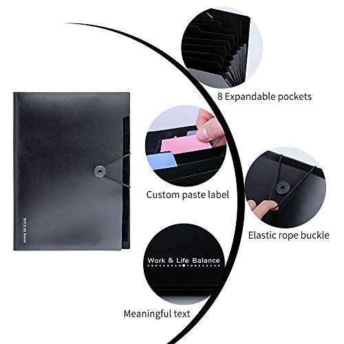 8 Pockets Expanding File Folder - Plastic Black Accordion Document 2pack