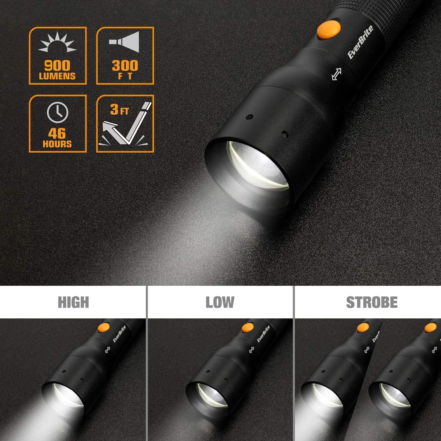 EverBrite Ultra Bright Tactical Flashlight Heavy-duty w/3C Alkaline Batteries