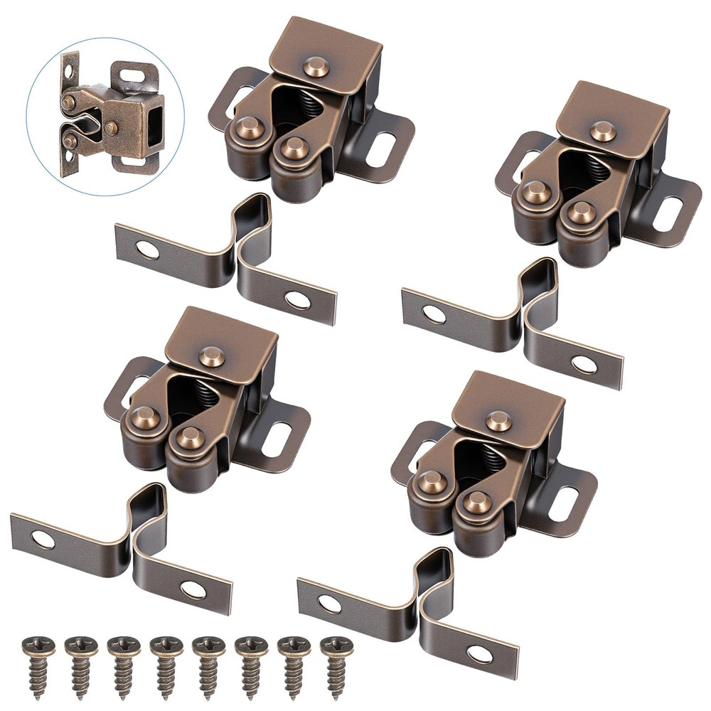 4 Pack Double Roller Catch with Spear Strike Cabinet Closet Doors Roller Catch