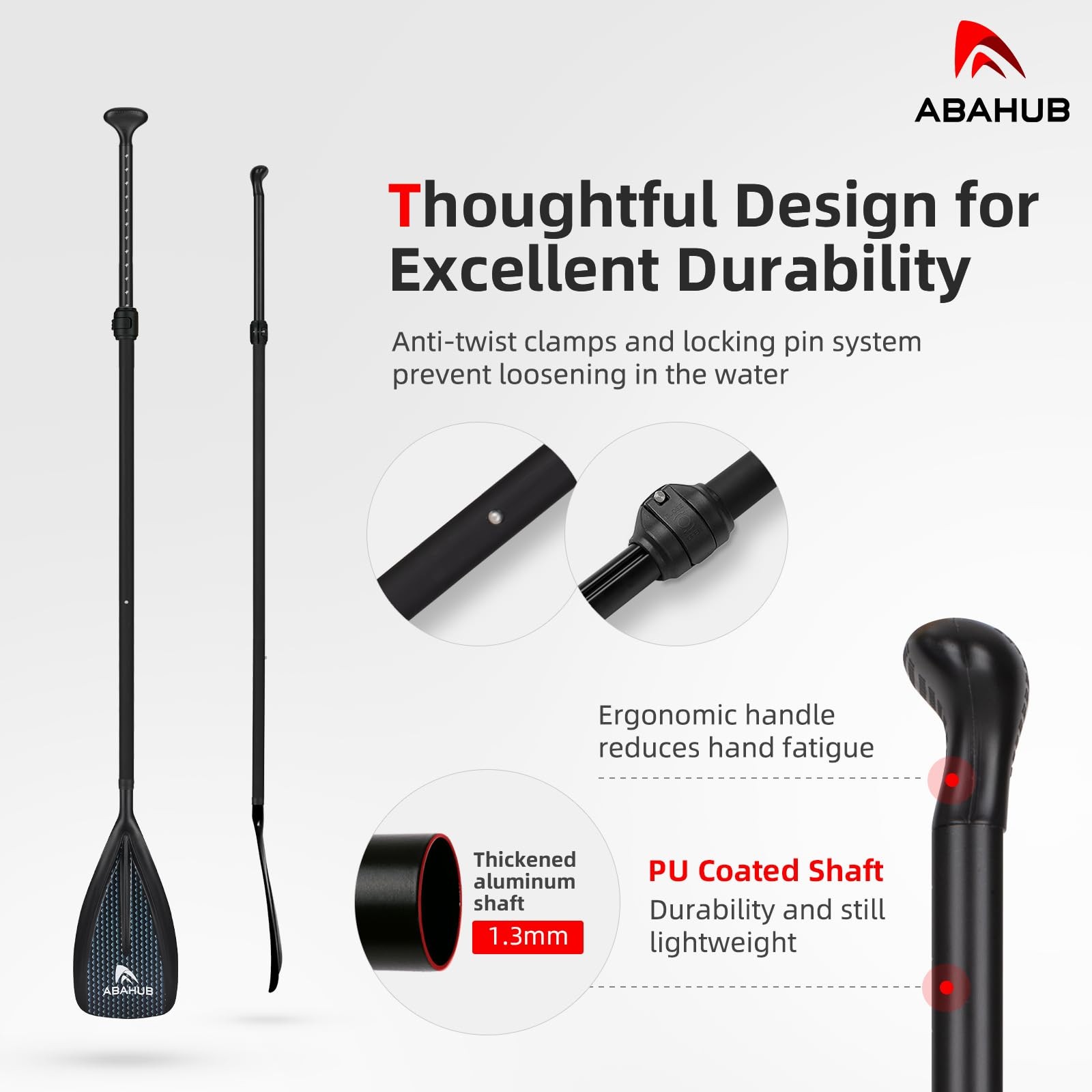 Abahub SUP Paddle 3pc Adjustable Stand Up Paddles Lightweight Aluminum Alloy 68"
