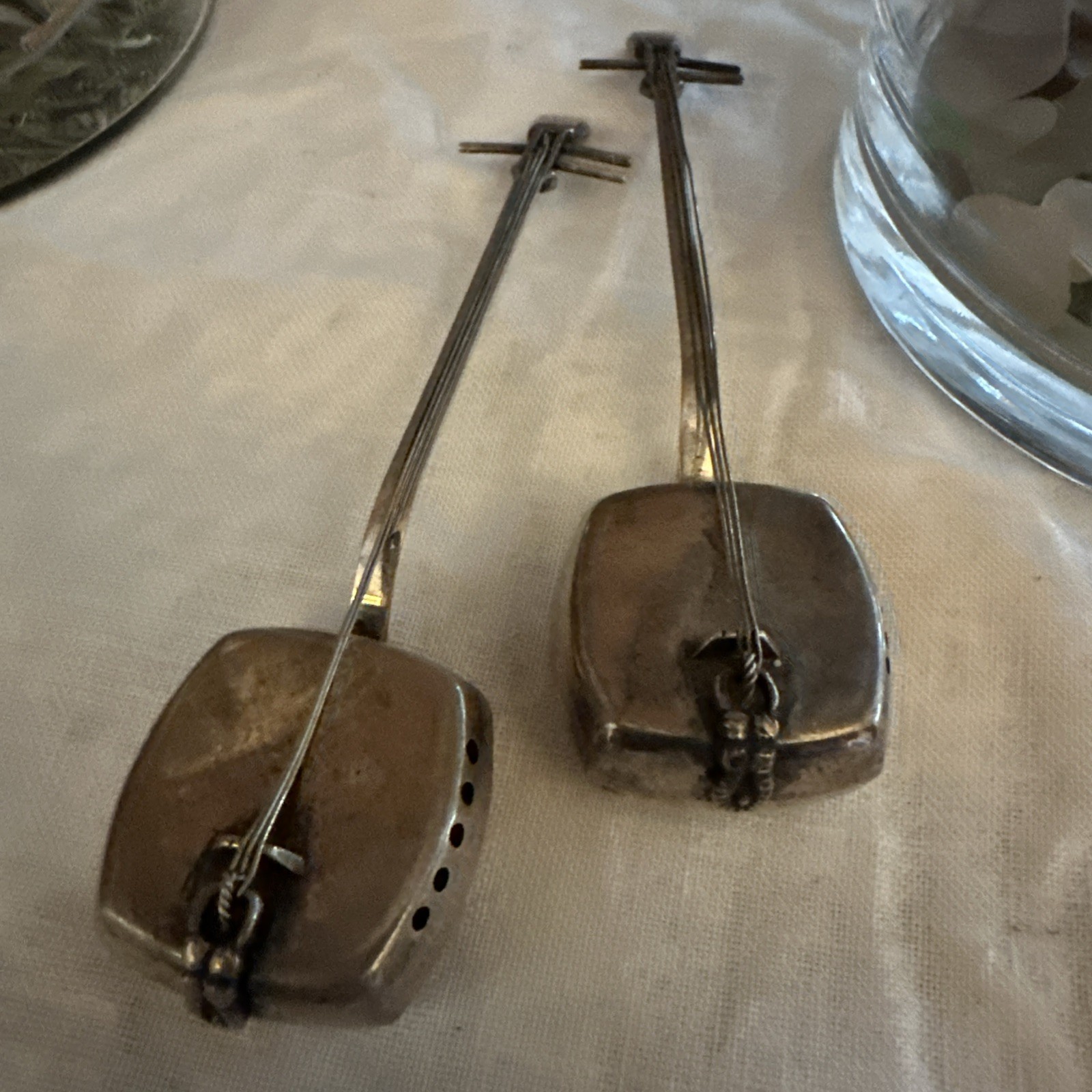 Pair Of (2) Japanese Shamisen Lute .925 Sterling Silver Salt & Pepper Shakers