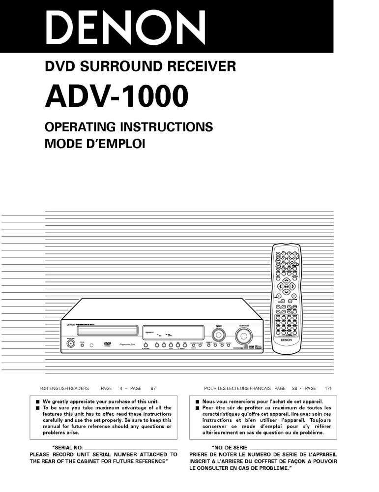 Denon ADV-1000 Receiver Owners Manual