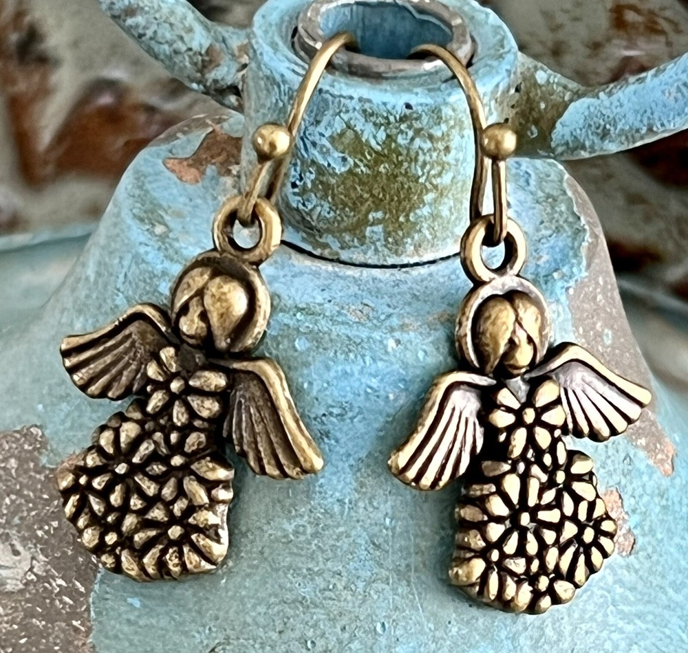 Bronze Angel Dangle Earrings. Love.