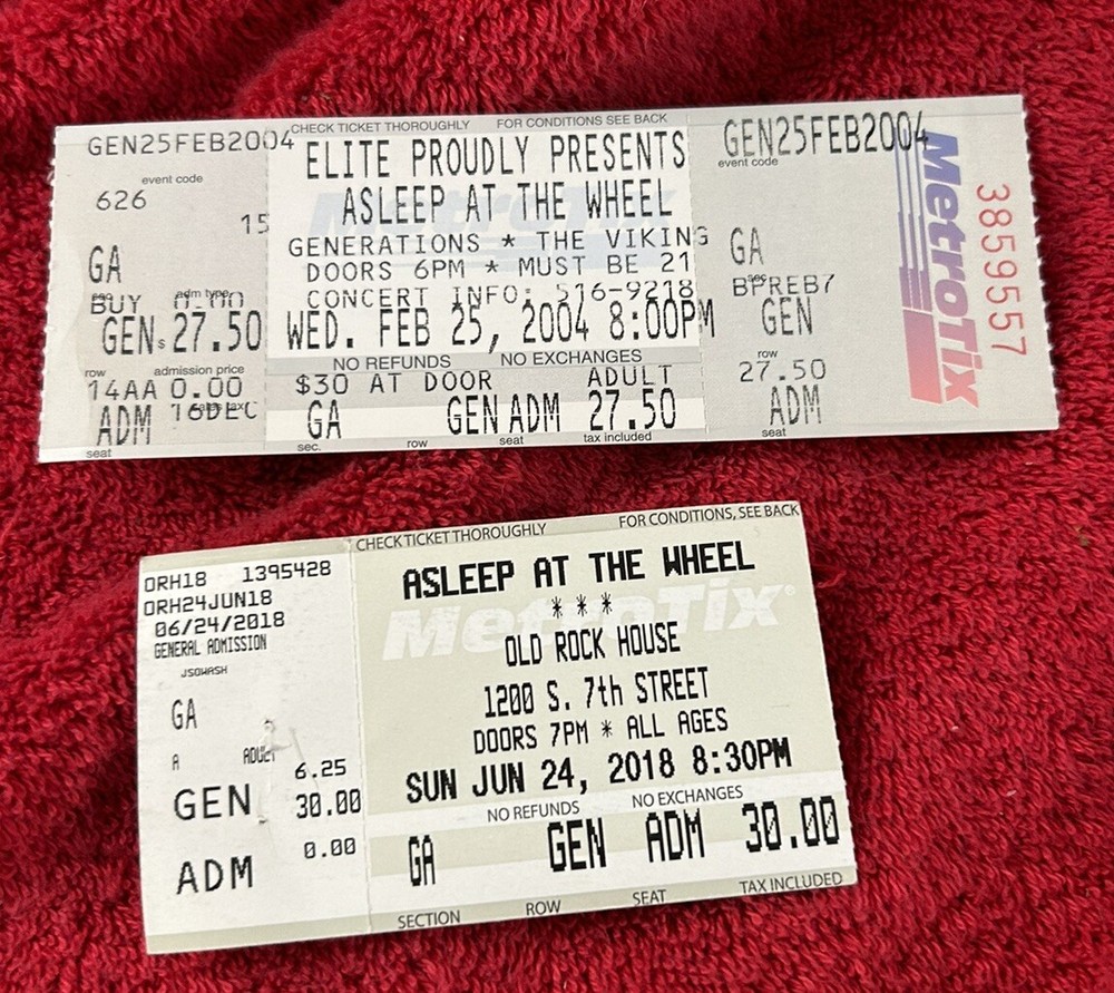 Asleep At The Wheel  2 Ticket Stub lot St Louis MO Viking 2004 Rock House 2018