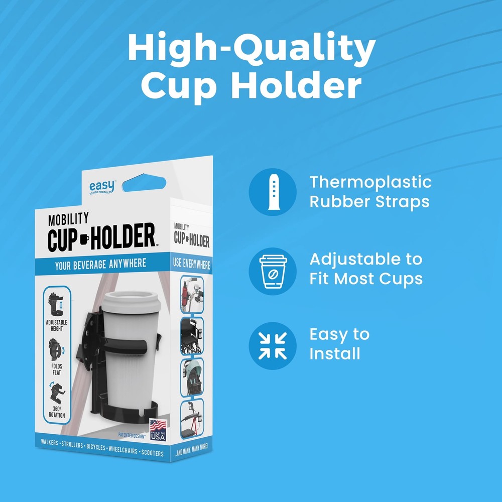 Mobility Cup Holder - Compatible with Wheelchair, Walker, Rollator