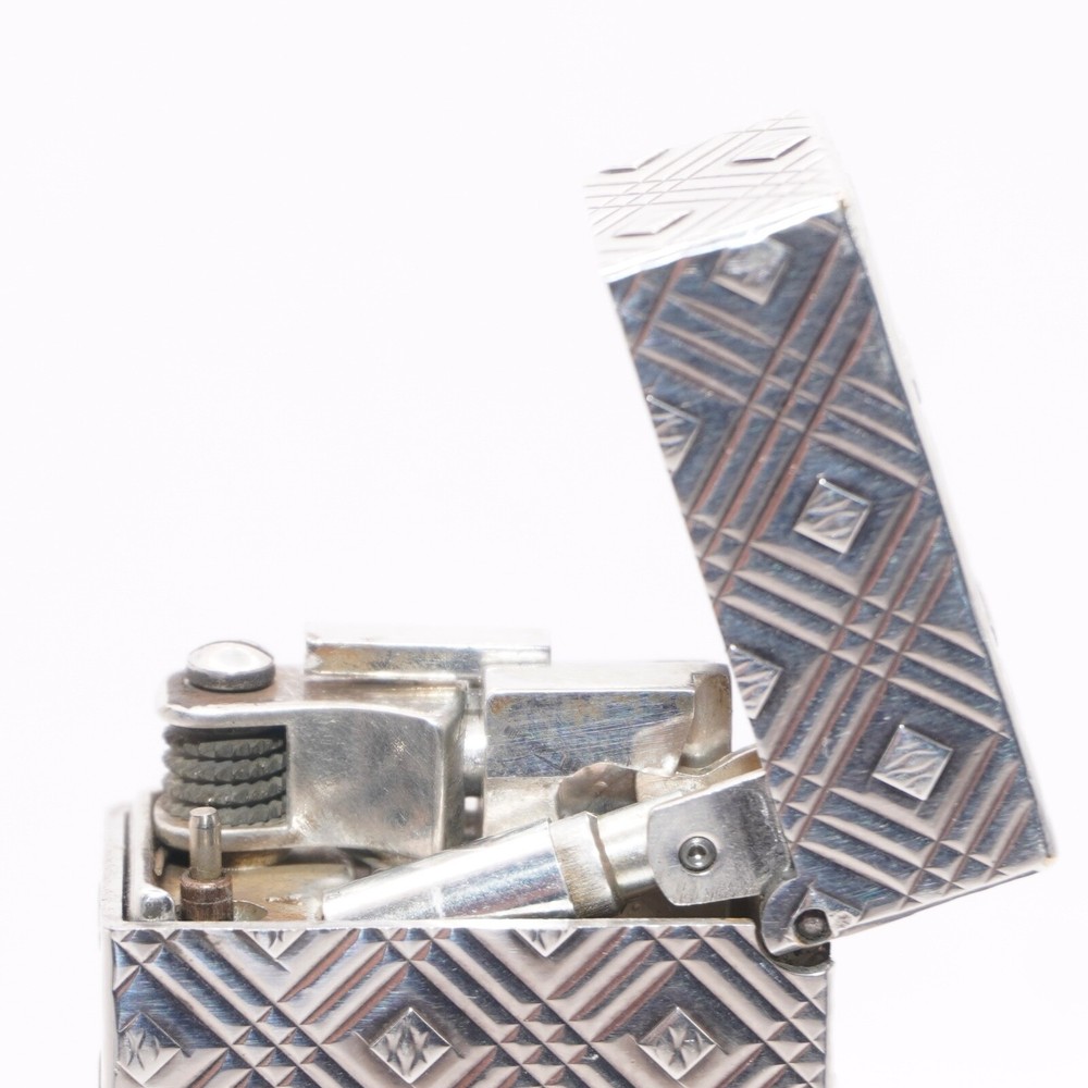 Dunhill Lighter Silver Rhombus Pattern_Ultrasonically cleaned_Working
