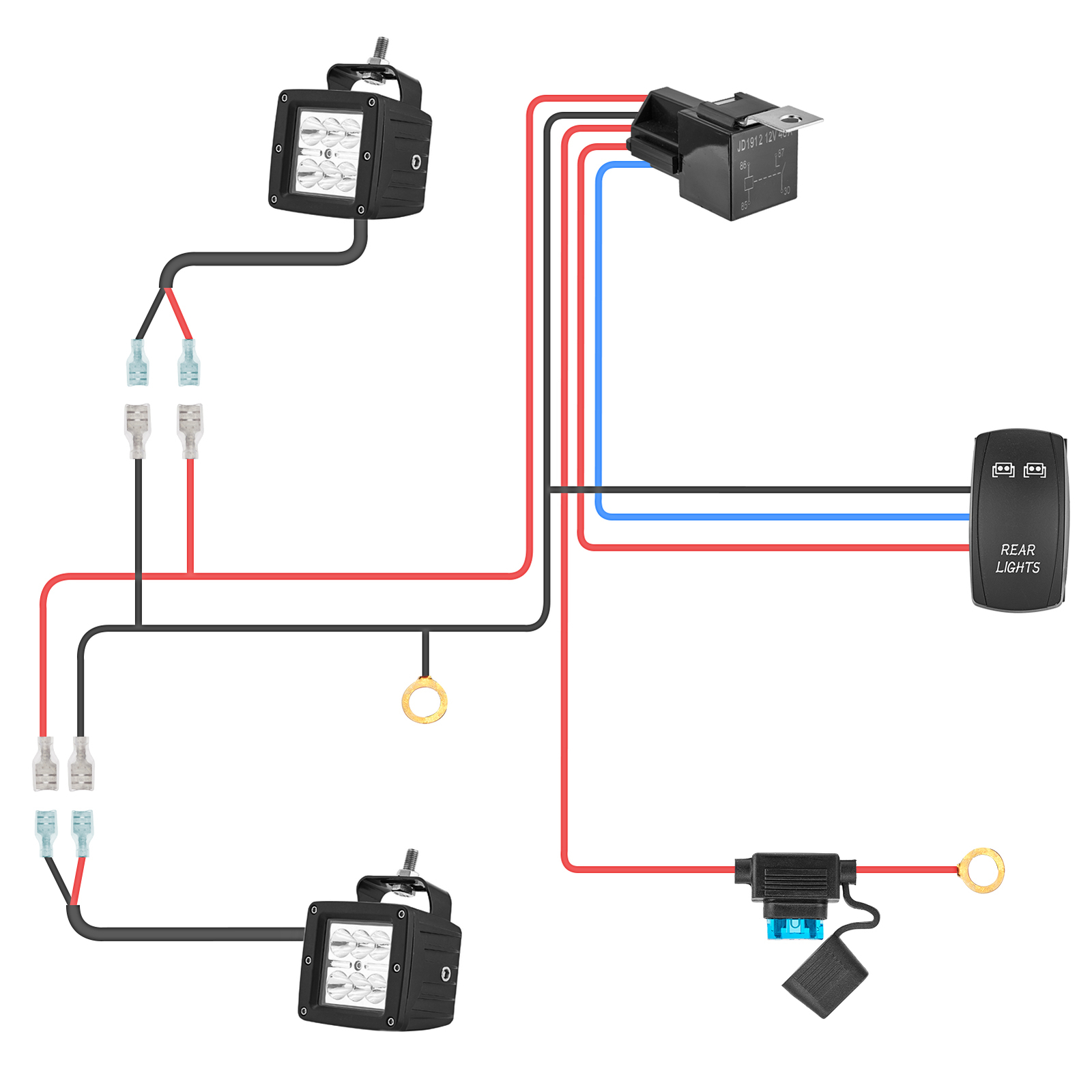 Rear Light Rocker Switch Wiring Harness For Polaris Ranger 570/900/1000
