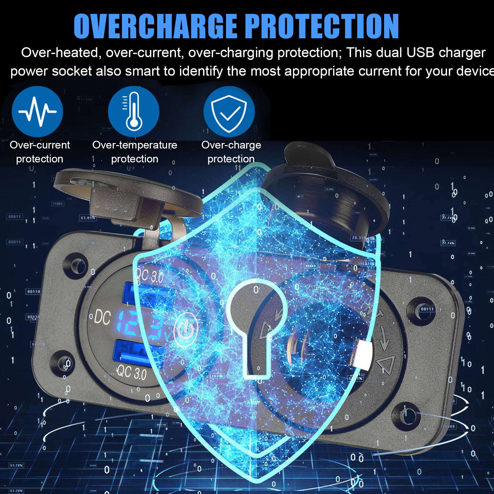 12V QC3.0 Dual USB Charger Car Cigarette Lighter Socket Plug Panel For Car Truck