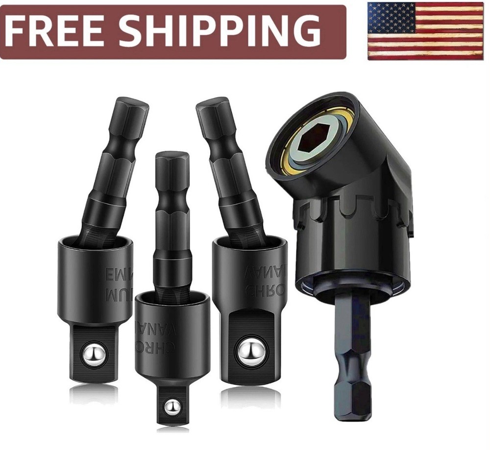105° Right Angle Drill Adapter Set - 4-in-1 Socket Extensions for Tight Spaces