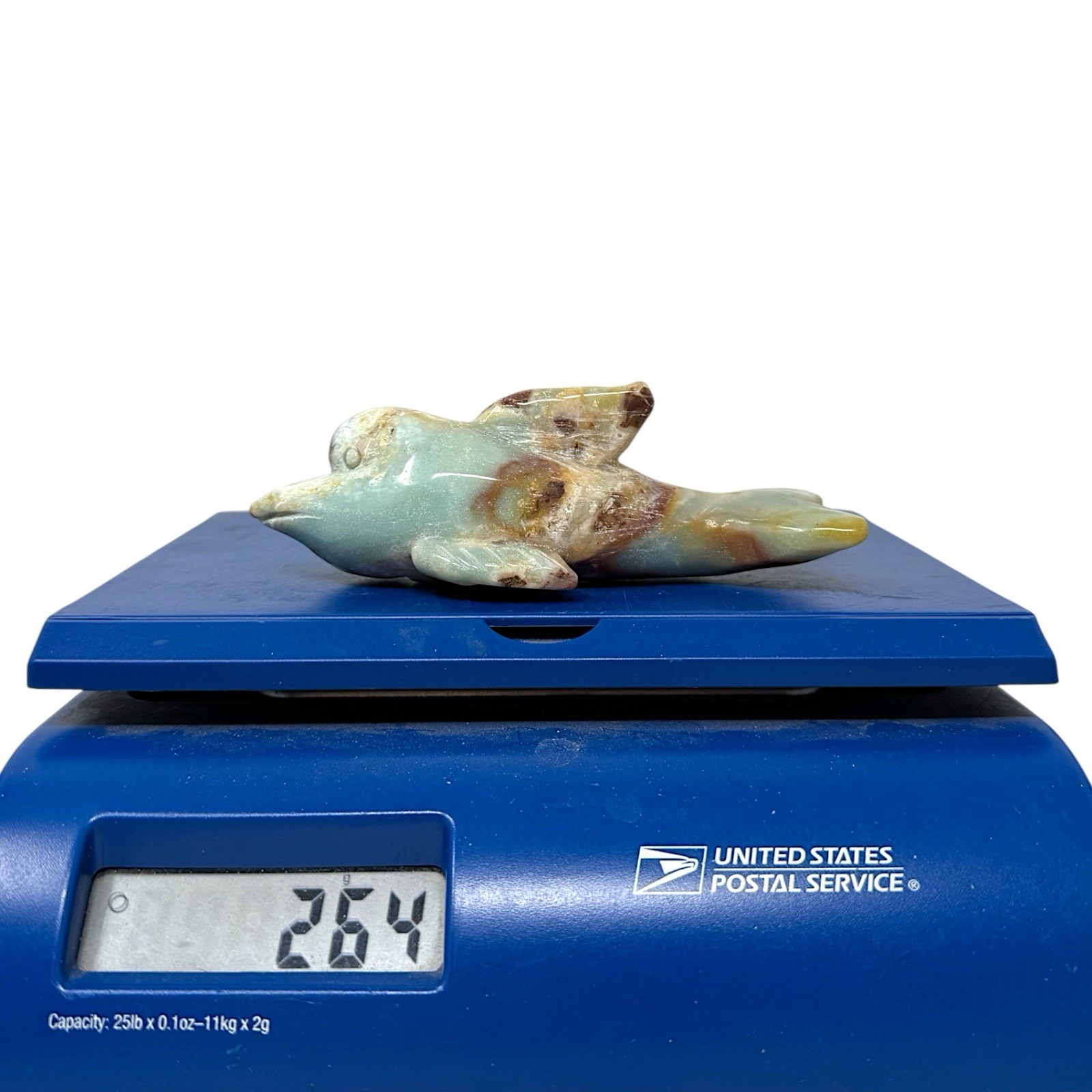 Caribbean Calcite Stone Dolphin Sculpture Carved Crystal Art Decor 264grams