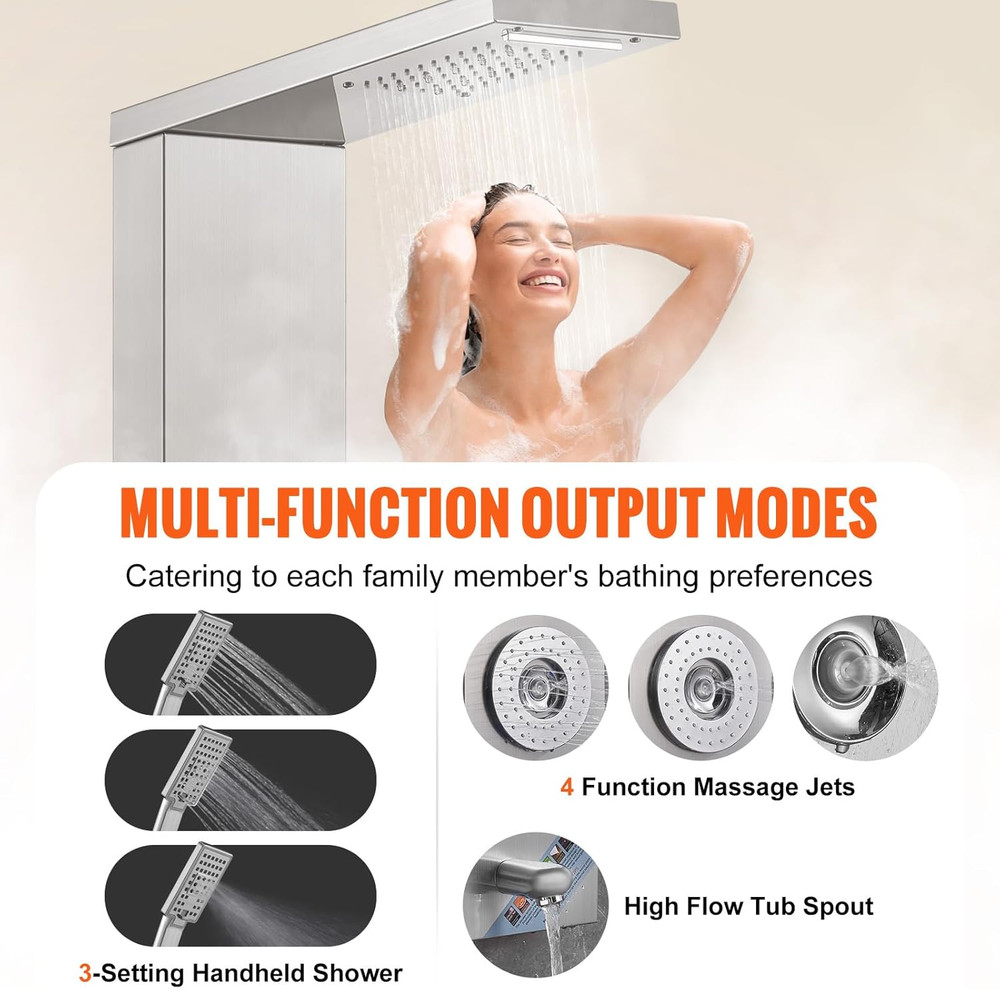 Shower Panel Tower System, 6 Shower Modes, LED & Display Shower Panel, Rainfall,