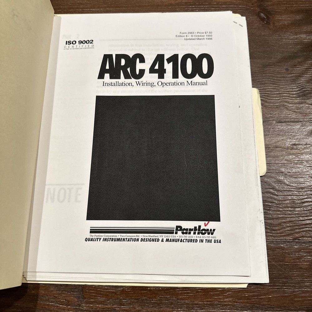 Partlow ARC 4100 Installation, Wiring, Operation Manual