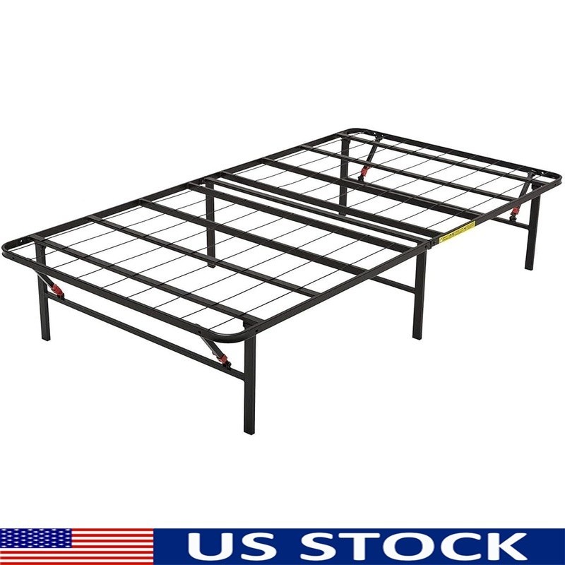 Sturdy Twin Bed Frame Metal Platform No Box Spring Needed Foldable Storage New
