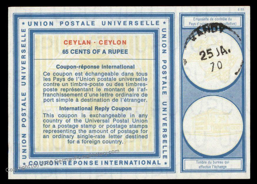 Ceylon International Reply Coupon IRC Post Office 98984