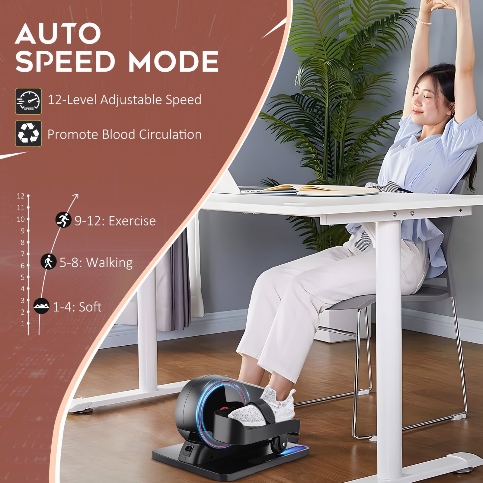 Under Desk Elliptical Ellipse Leg Exerciser with Display Monitor &Remote Control