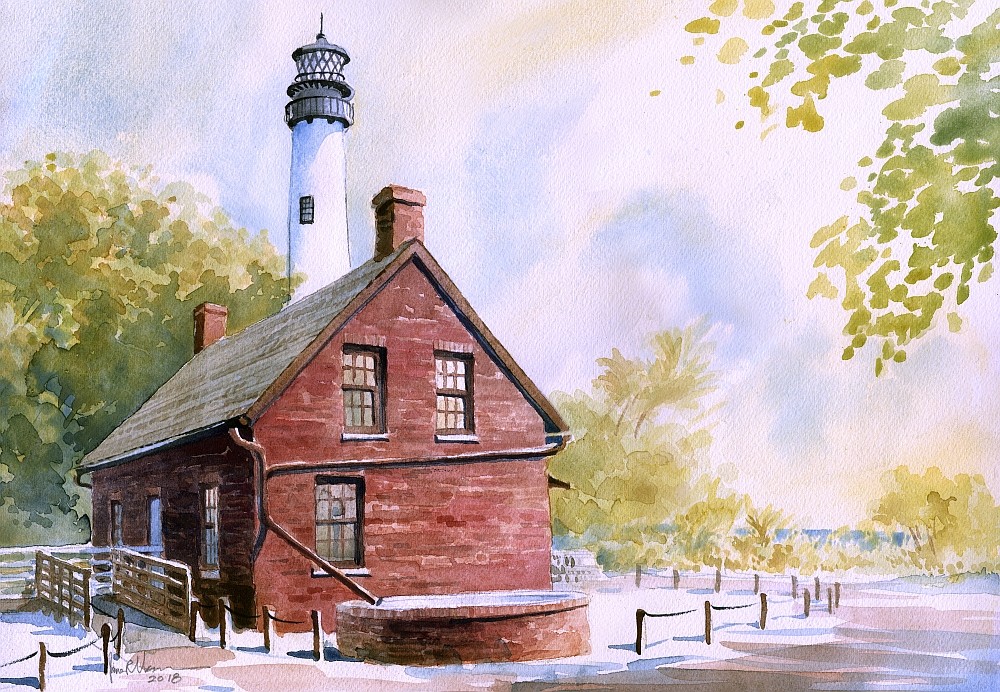 Cape Florida Lighthouse & Keeper's House, Key Biscayne. James Mann Art Notecards