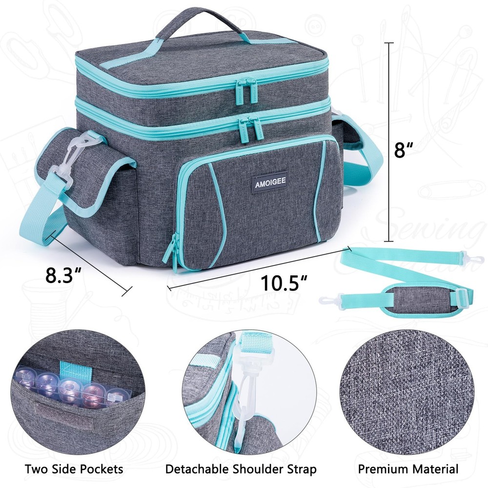 Double-Layer Sewing Storage Bag – Sturdy Sewing Organizer Tote with Shoulder ...