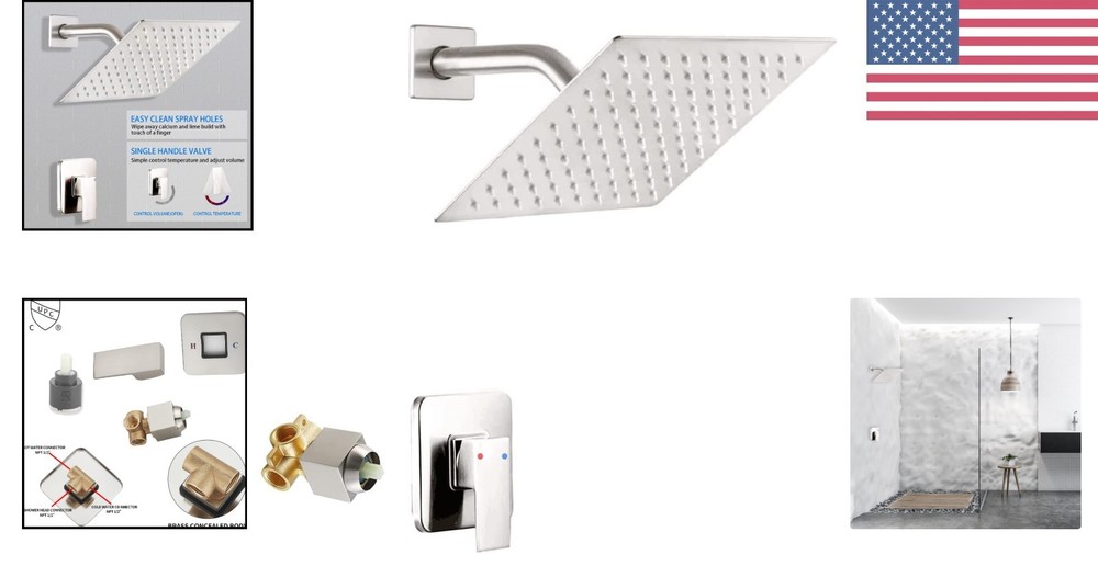 Complete Shower Trim Kit with 8-Inch Metal Head and Adjustable Angle Function