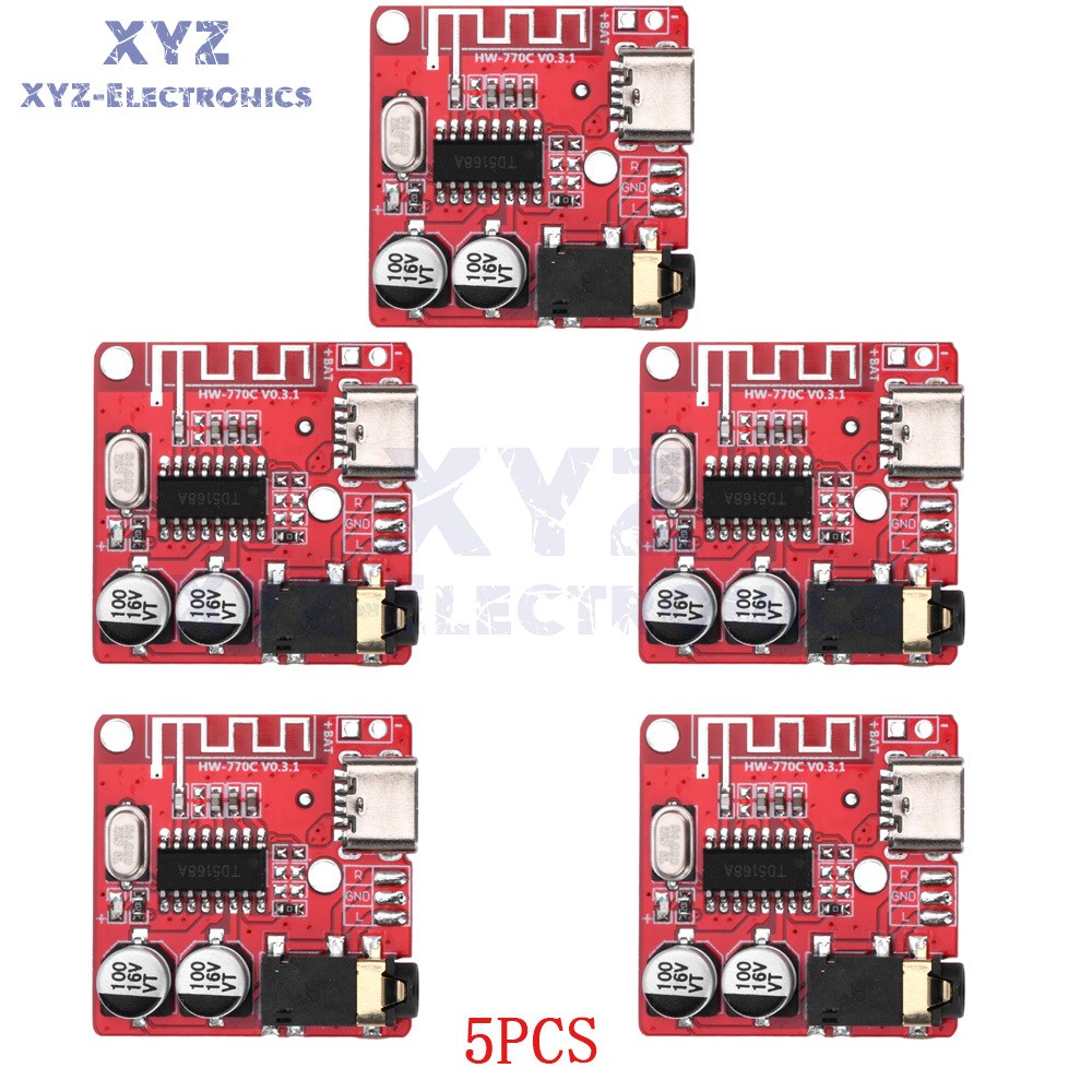 5pcs 3.7-5V Type-c Mini Bluetooth Audio Decoder Board MP3 Audio Receiver Module