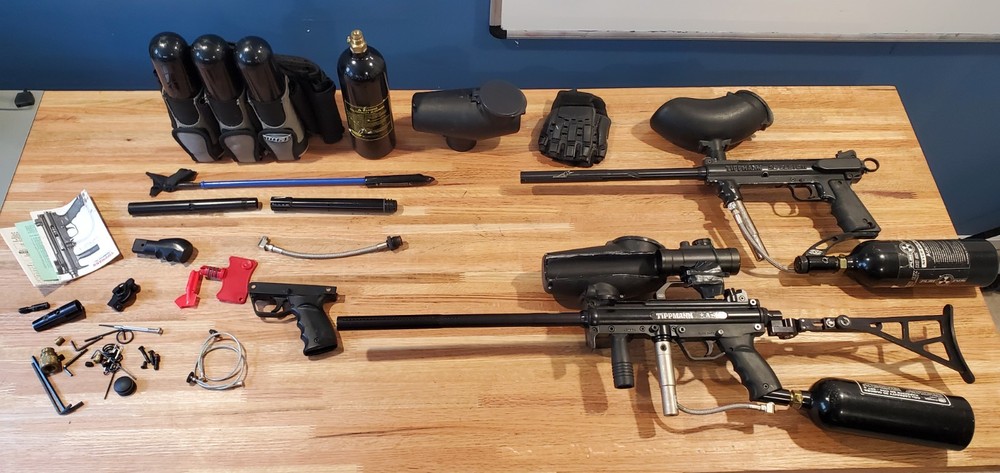 Tippmann A5 & 98 Custom Paintball Set; Palmer Stabilizer regs + E trigger + more