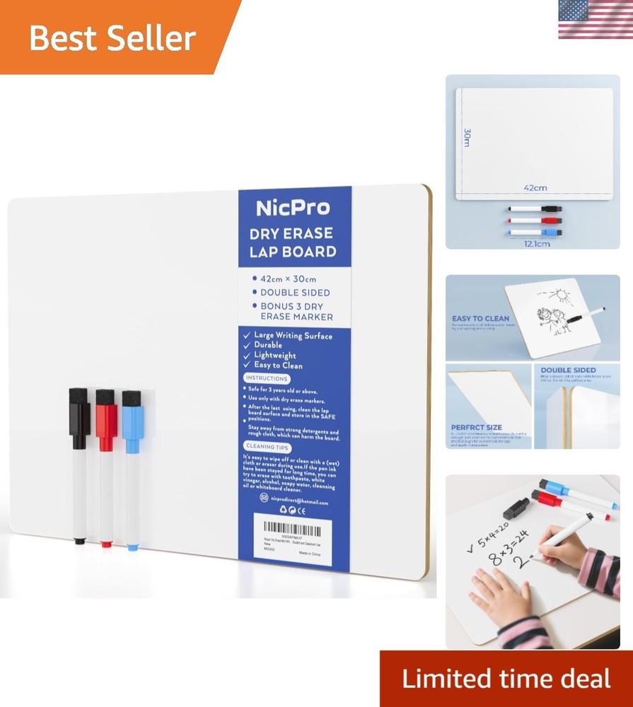 Compact Double-Sided Lapboard - 12x16” Whiteboard with Easy Erasing Surface