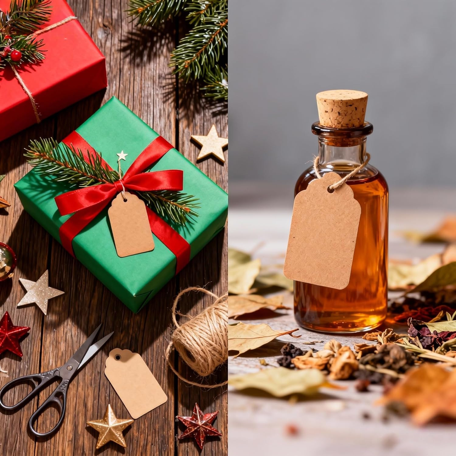 600 PCS Small Price Tags with String Attached, Brown Kraft Paper Blank Hang