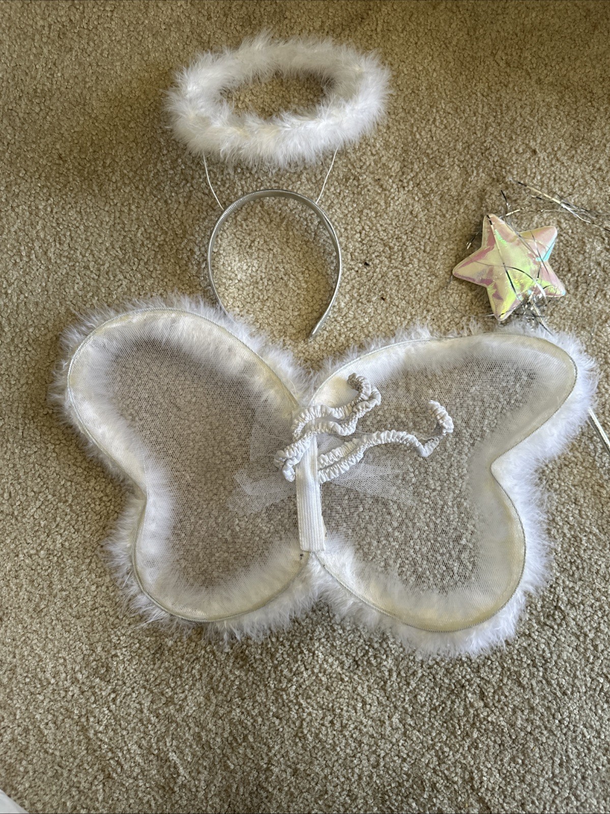 Halloween Costume Angel Wings Headband Star Wand Tinsel White Adult Child