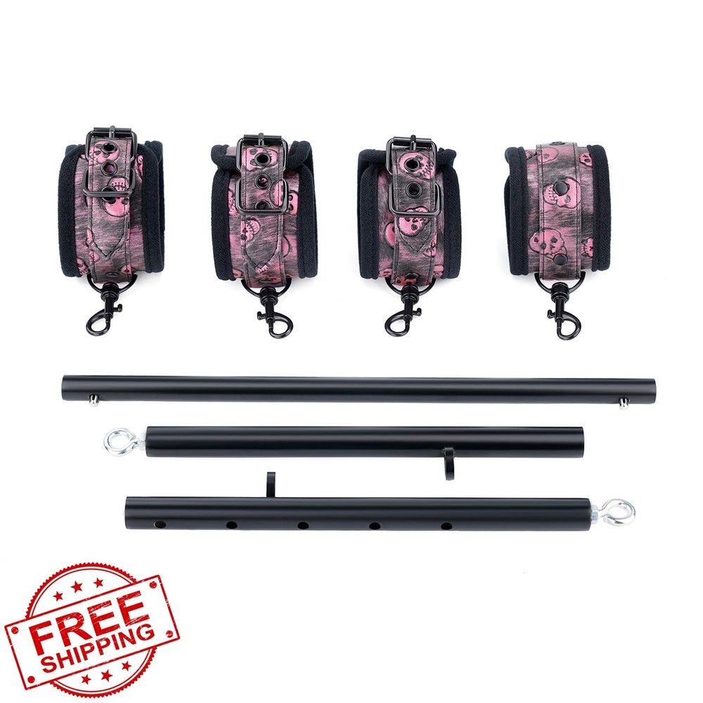 Heavy Duty Spreader Bar with Skull Pattern Straps Workout Bar Gym Kit