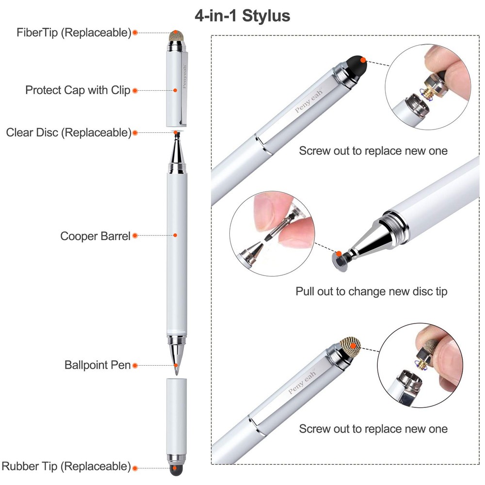 Stylus Pen for Touchscreen - Versatile 4 in 1 High Sensitivity and Precision ...