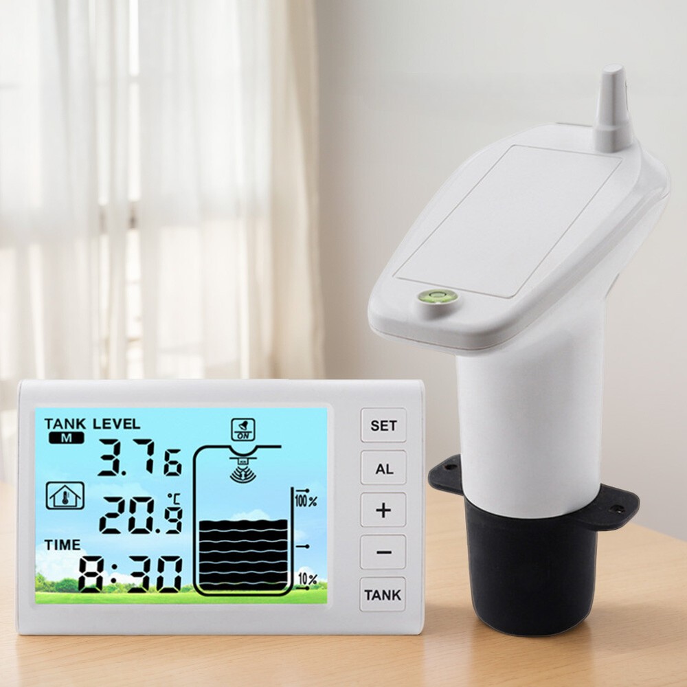 Wireless Ultrasonic Water Level Indicator Gauge Temperature Sensor Time Display